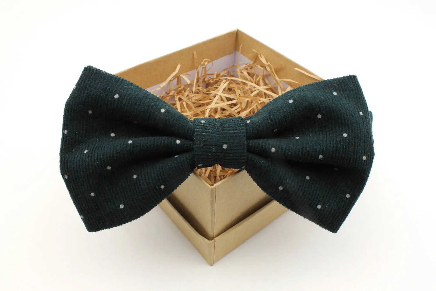 Dark Green Polka Dot Corduroy Bow Tie