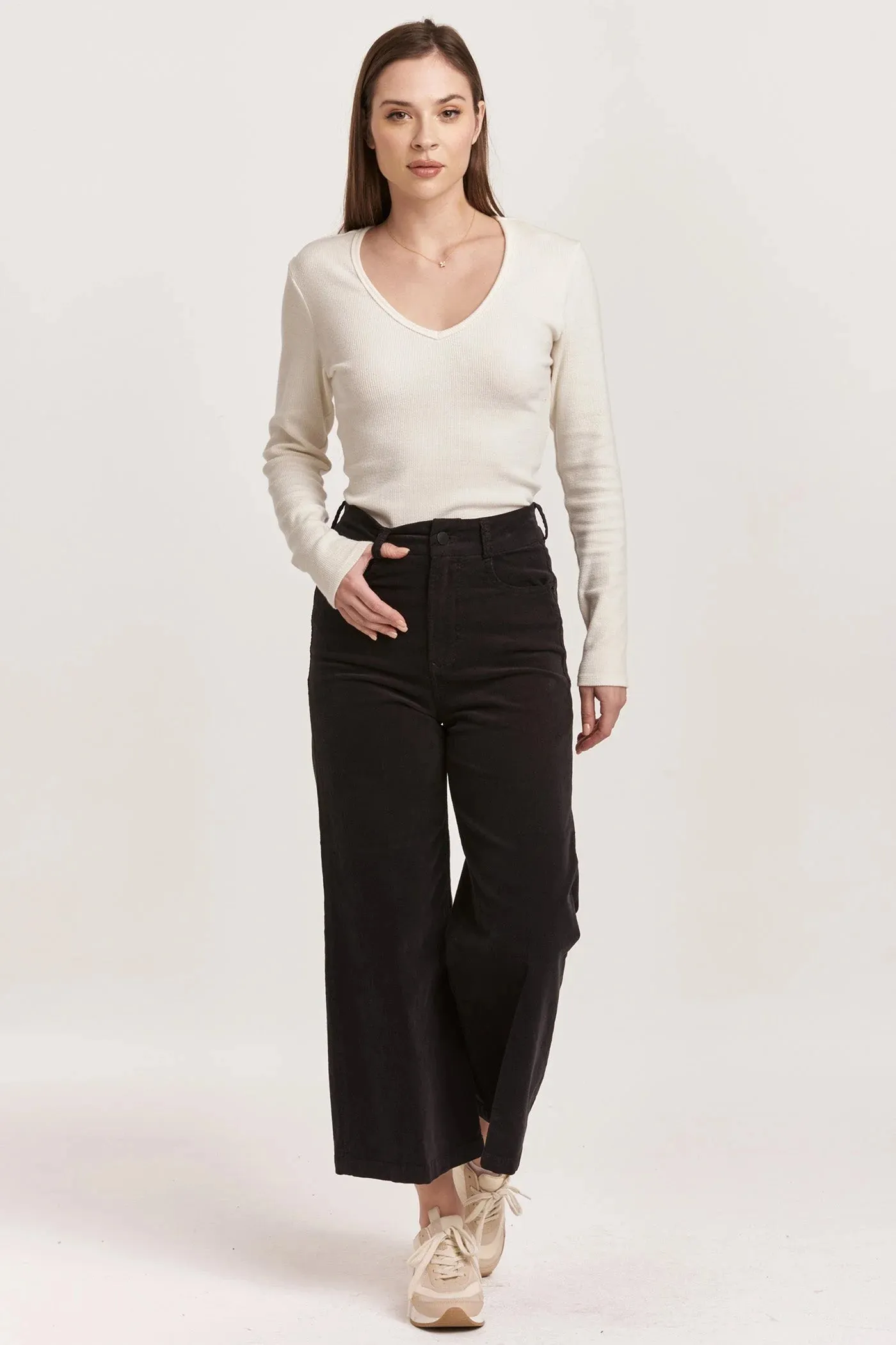 Dear John Audrey Black Hi Rise Corduroy Cropped Wide Leg Pants