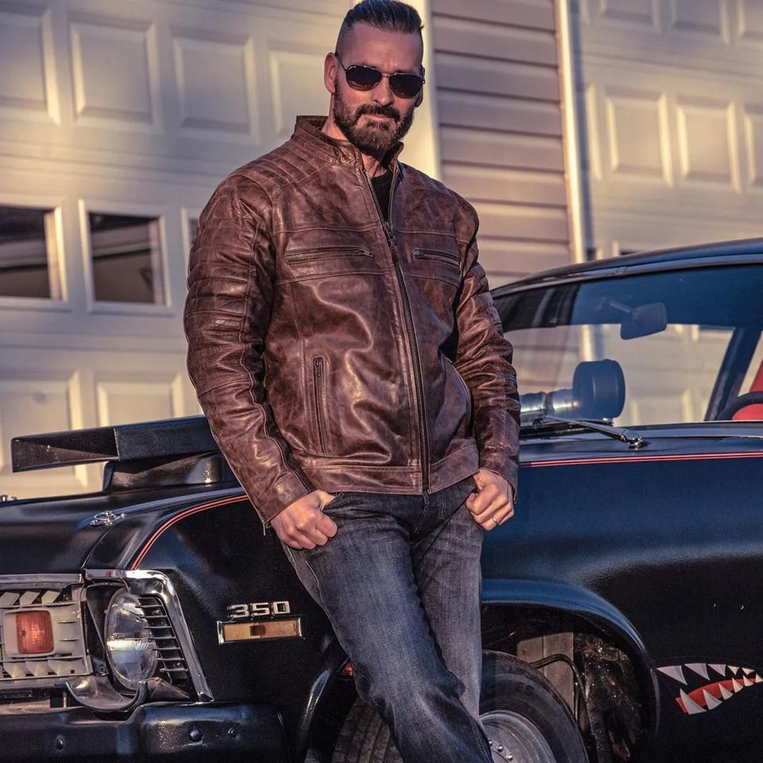 DEATH VALLEY RACER LEATHER JACKET- COCOA BROWN