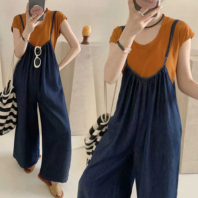 Denim Overalls Suit Loose Large Size Suspenders Jumpsuit Short Sleeve Two Piece Suit