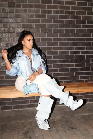 Denim Patch Puffer Coat