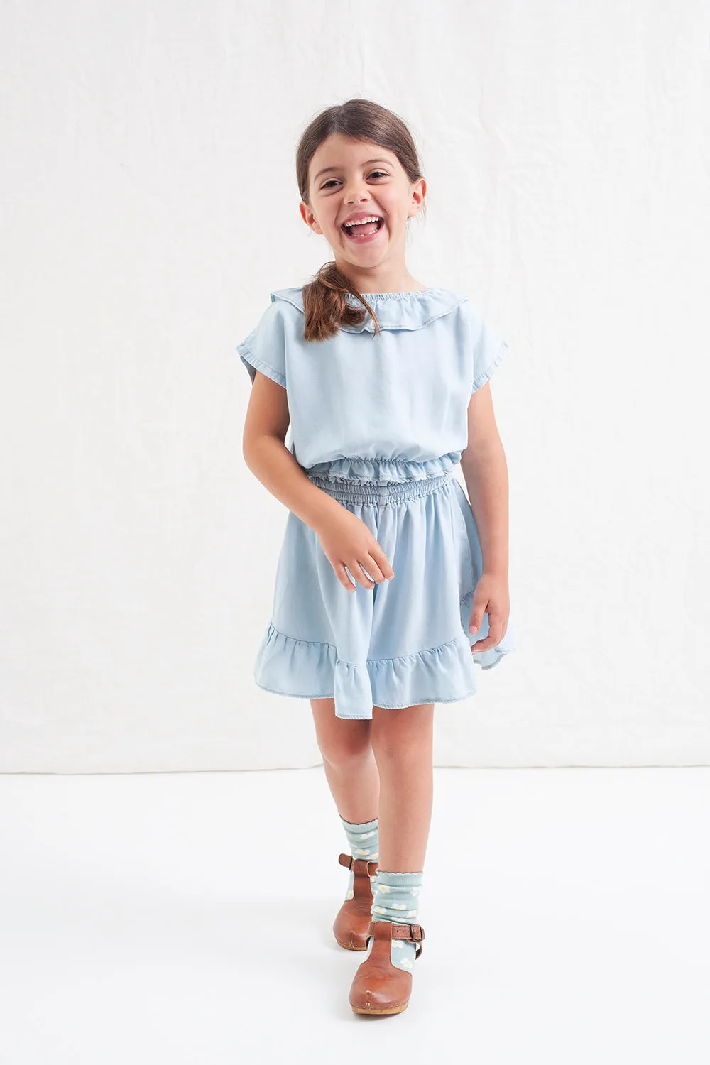 Denim Ruffled Blouse