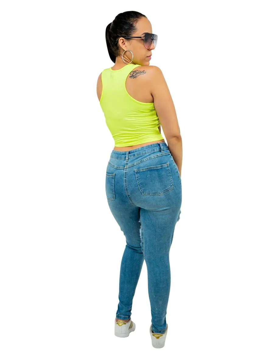 Distressed High Waisted Skinny Jeans