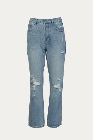 DISTRESSED STRAIGHT-LEG JEANS