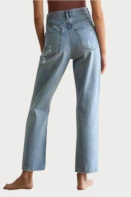 DISTRESSED STRAIGHT-LEG JEANS