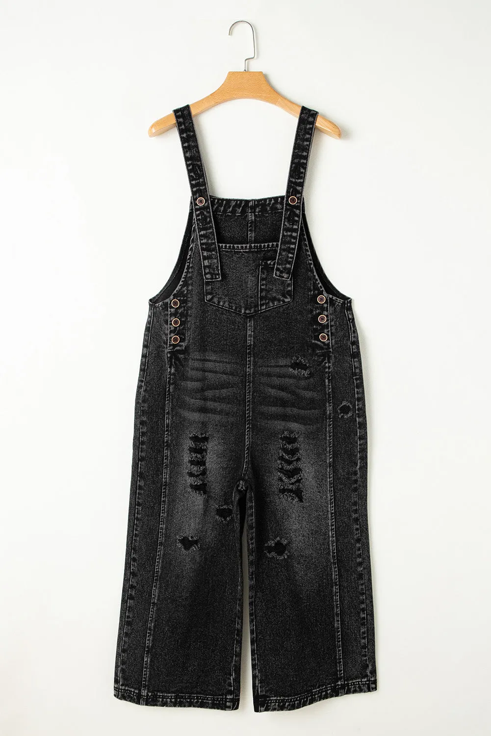 Distressed Wide Leg Denim Overalls