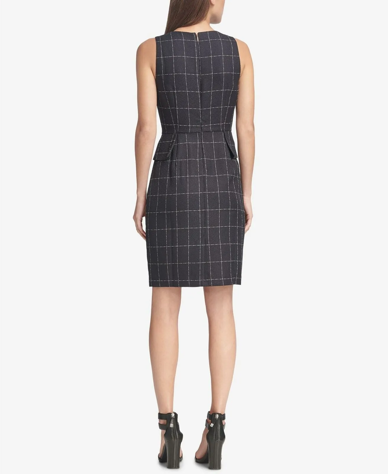 DKNY Women's Windowpane Peplum Sheath Dress Navy 6