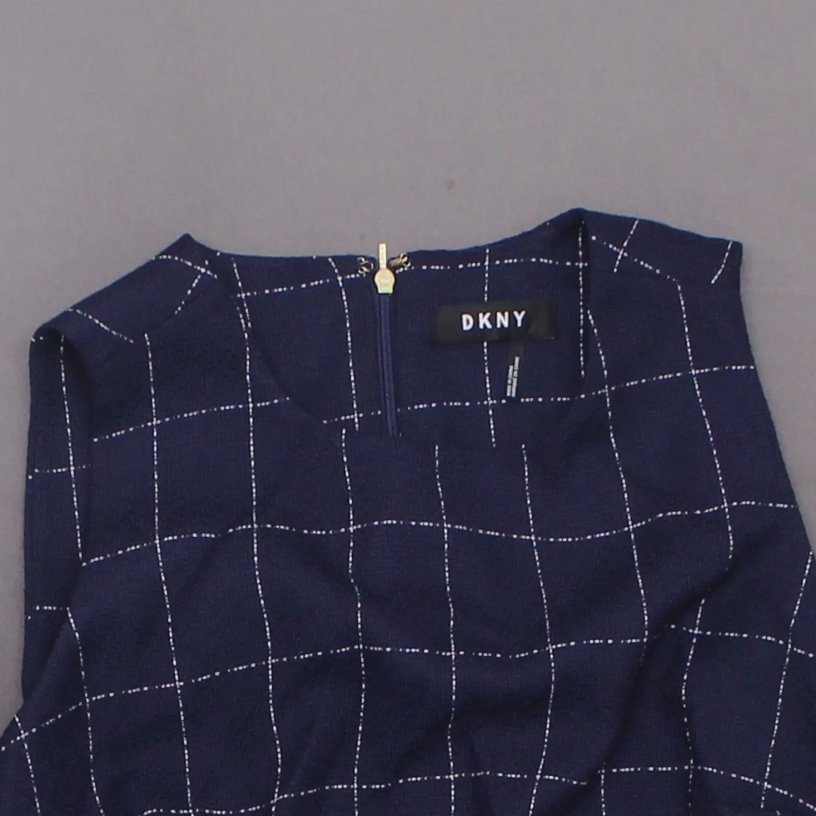 DKNY Women's Windowpane Peplum Sheath Dress Navy 6