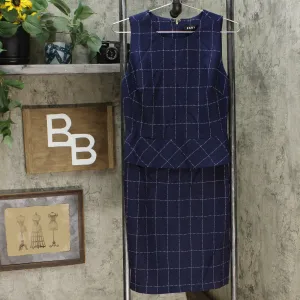 DKNY Women's Windowpane Peplum Sheath Dress Navy 6