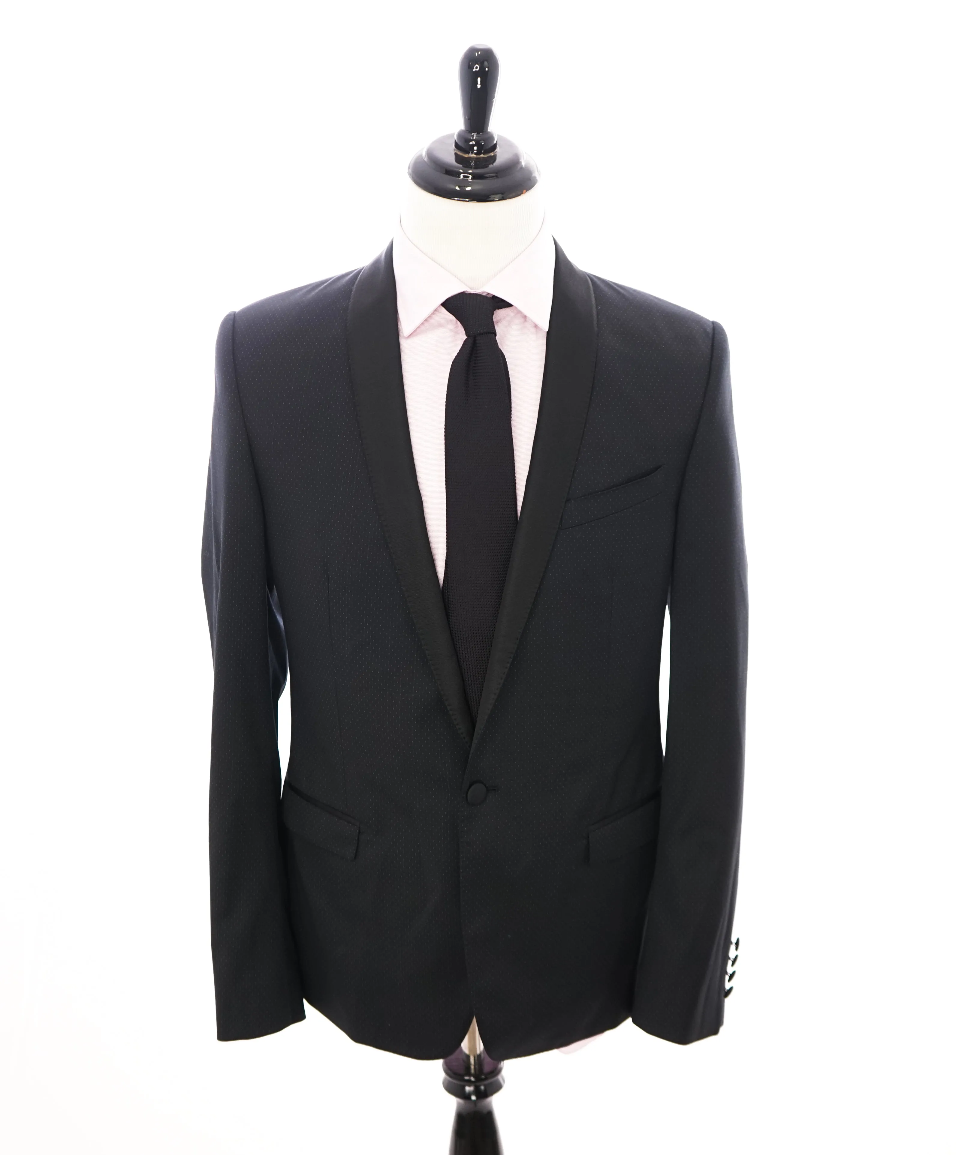 DOLCE & GABBANA - “GOLD” Polka Dot Shawl Collar Slim Black Tuxedo Suit - 42R