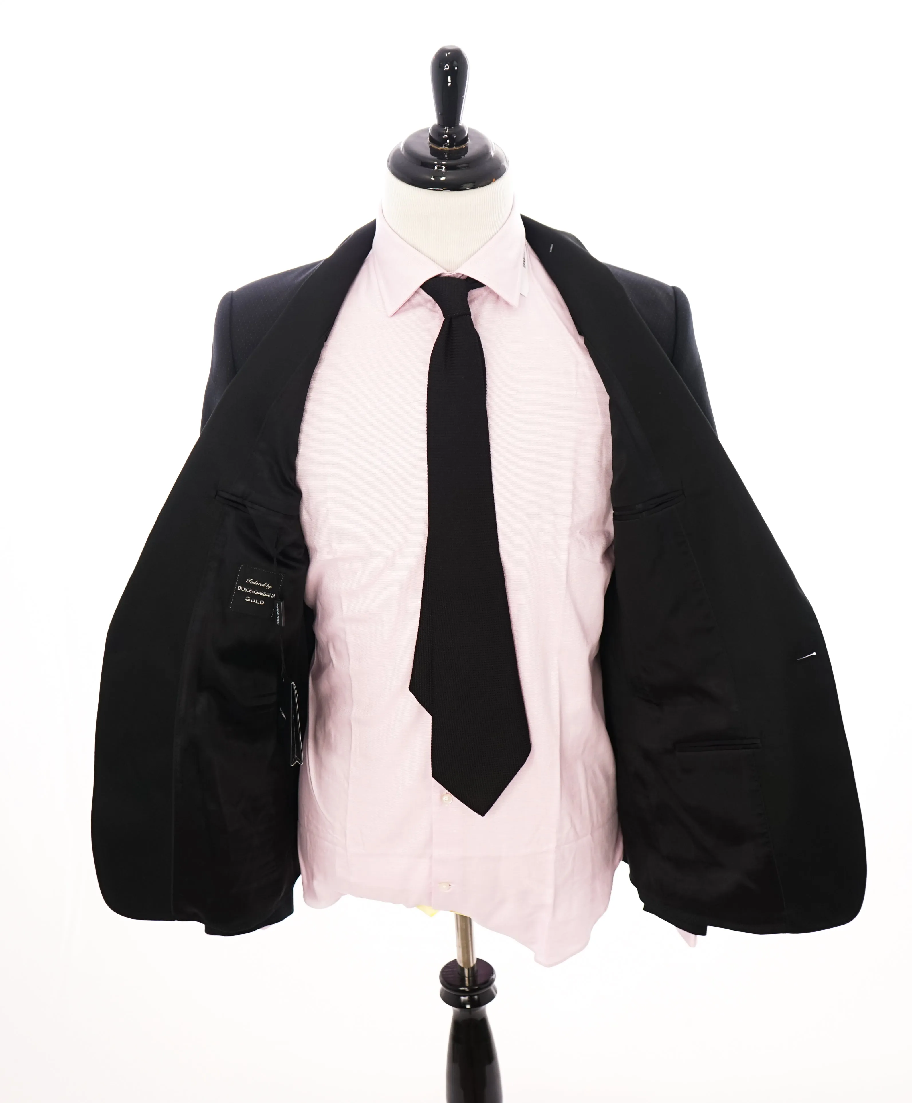 DOLCE & GABBANA - “GOLD” Polka Dot Shawl Collar Slim Black Tuxedo Suit - 42R