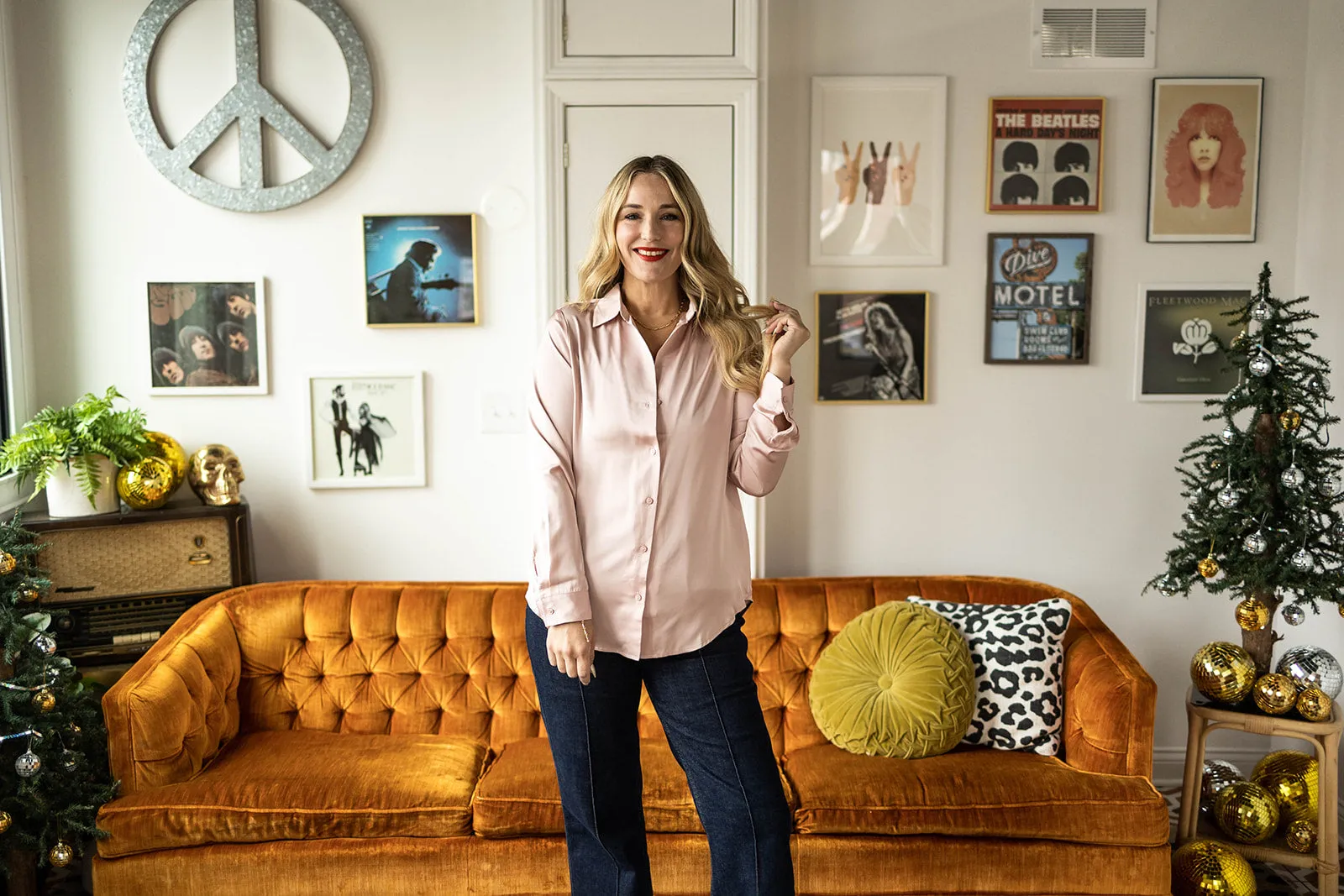 dominique button down in pink