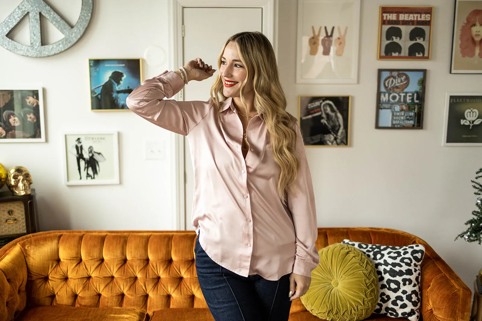 dominique button down in pink