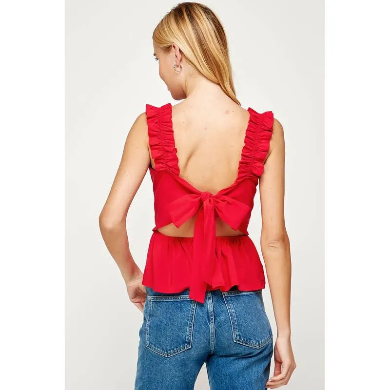 Don't Forget Me Peplum Back Tie Poplin Top