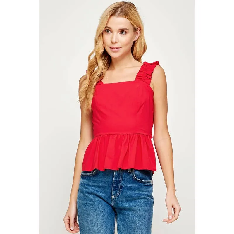 Don't Forget Me Peplum Back Tie Poplin Top