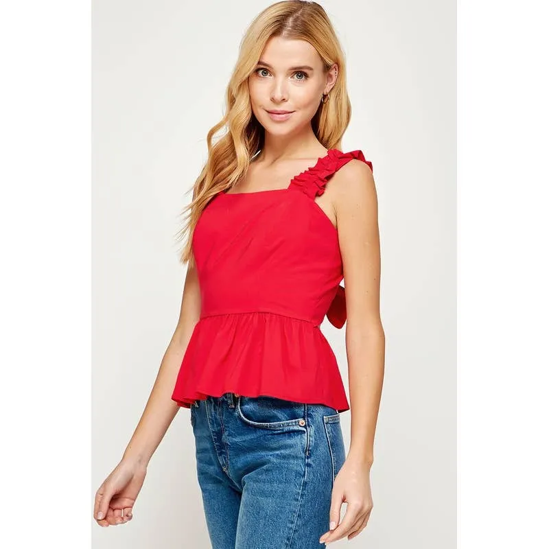 Don't Forget Me Peplum Back Tie Poplin Top