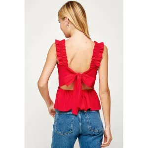 Don't Forget Me Peplum Back Tie Poplin Top