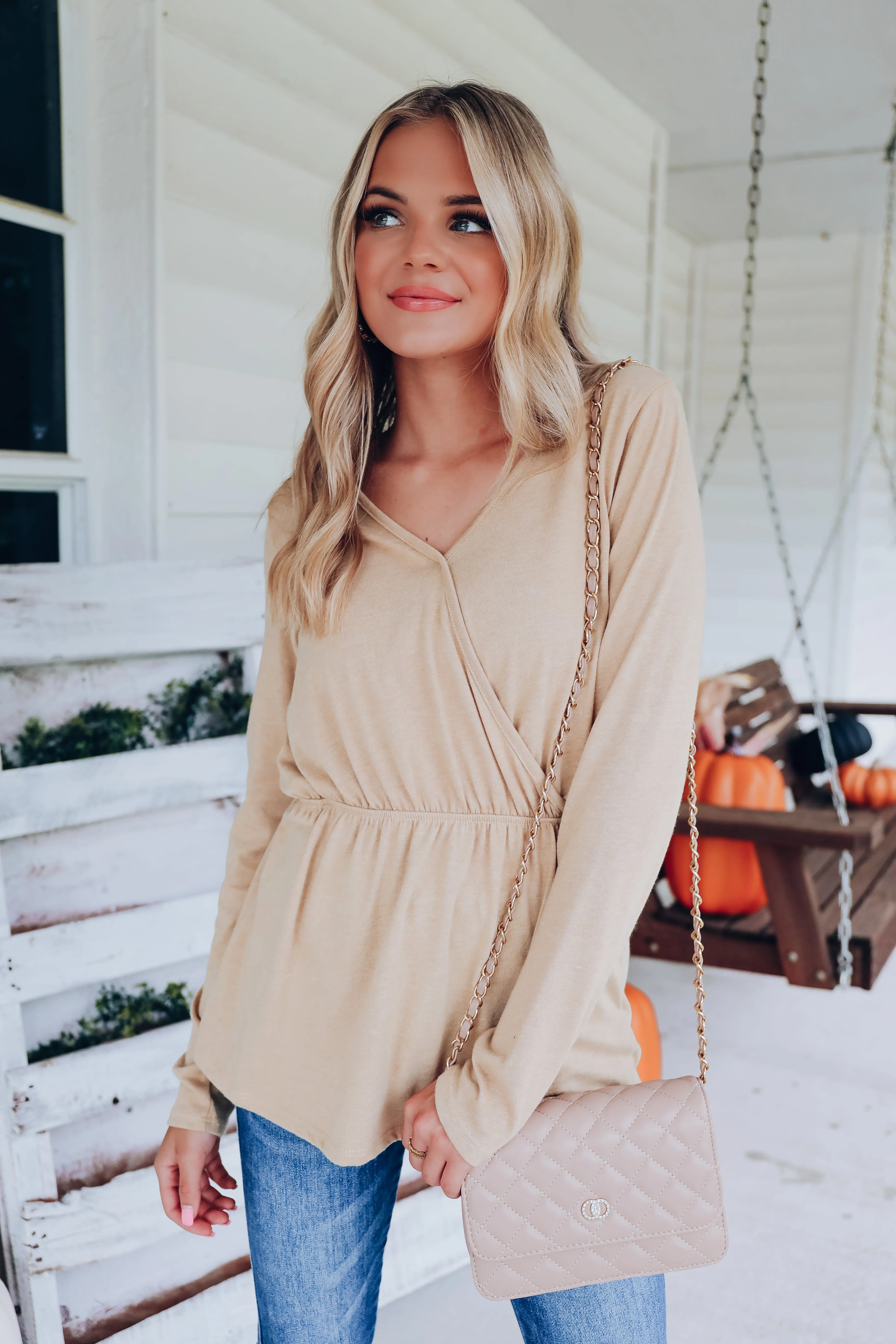 Down To Business Long Sleeve Top - Beige