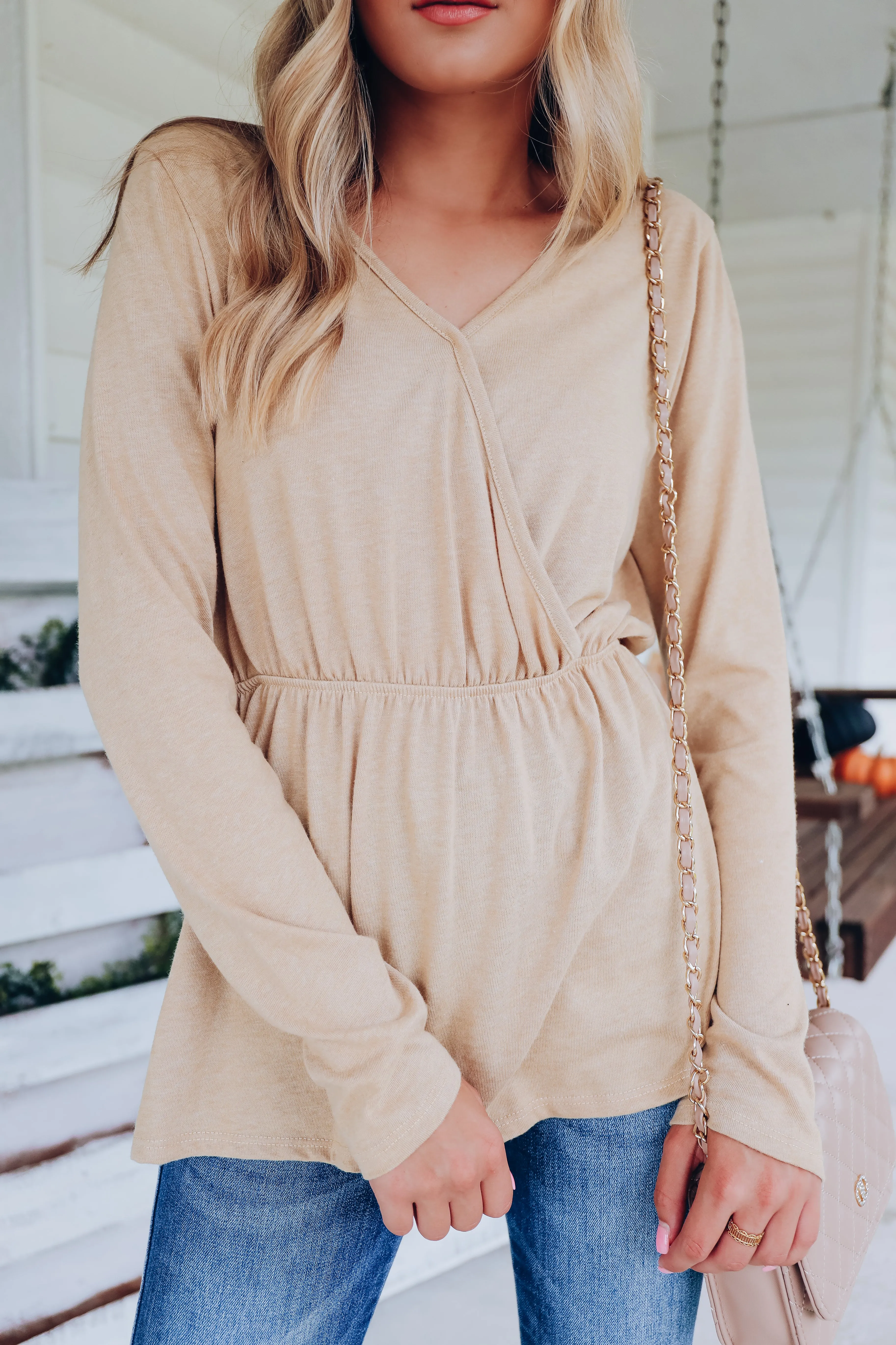 Down To Business Long Sleeve Top - Beige