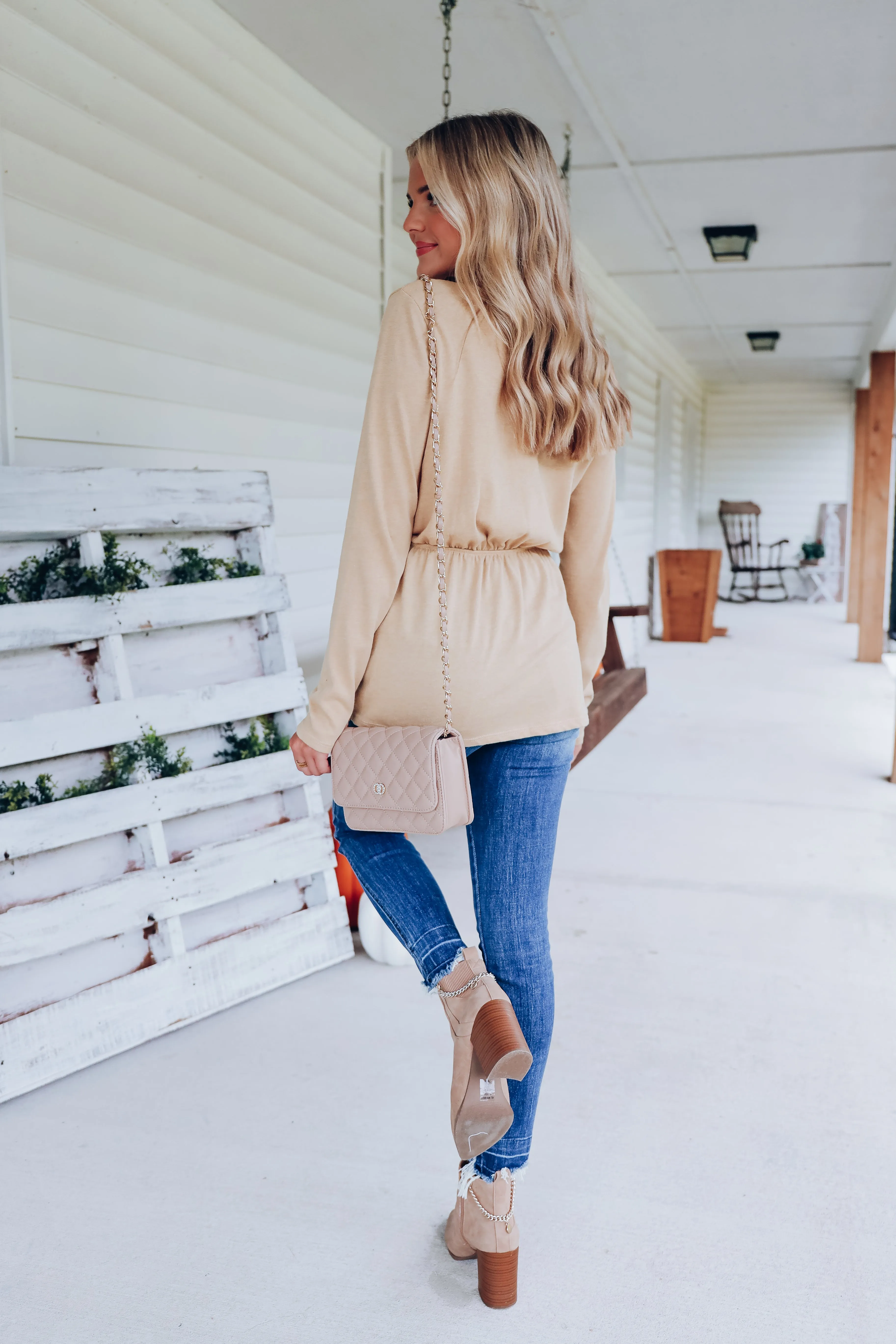Down To Business Long Sleeve Top - Beige