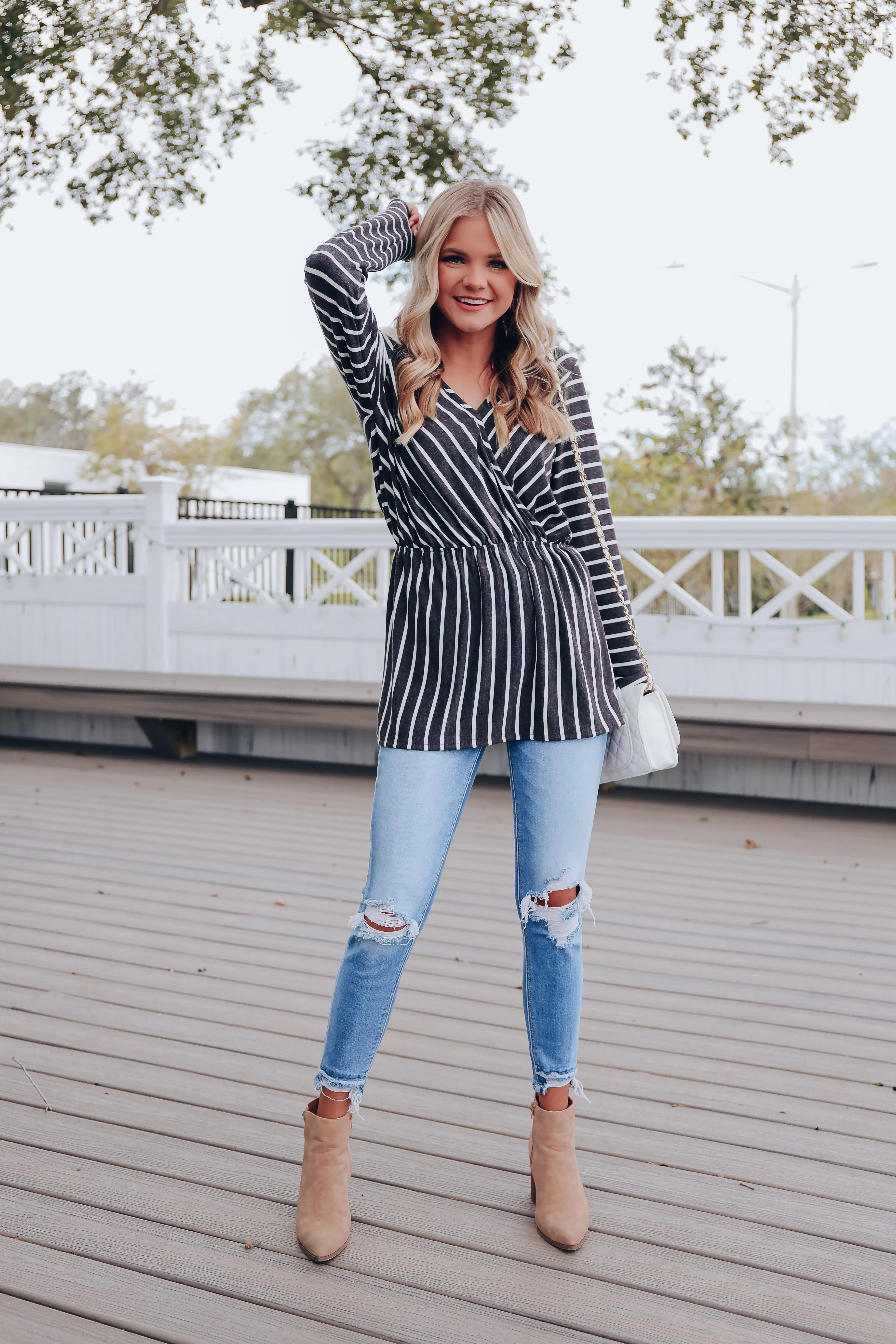 Down To Business Long Sleeve Top - Stripes