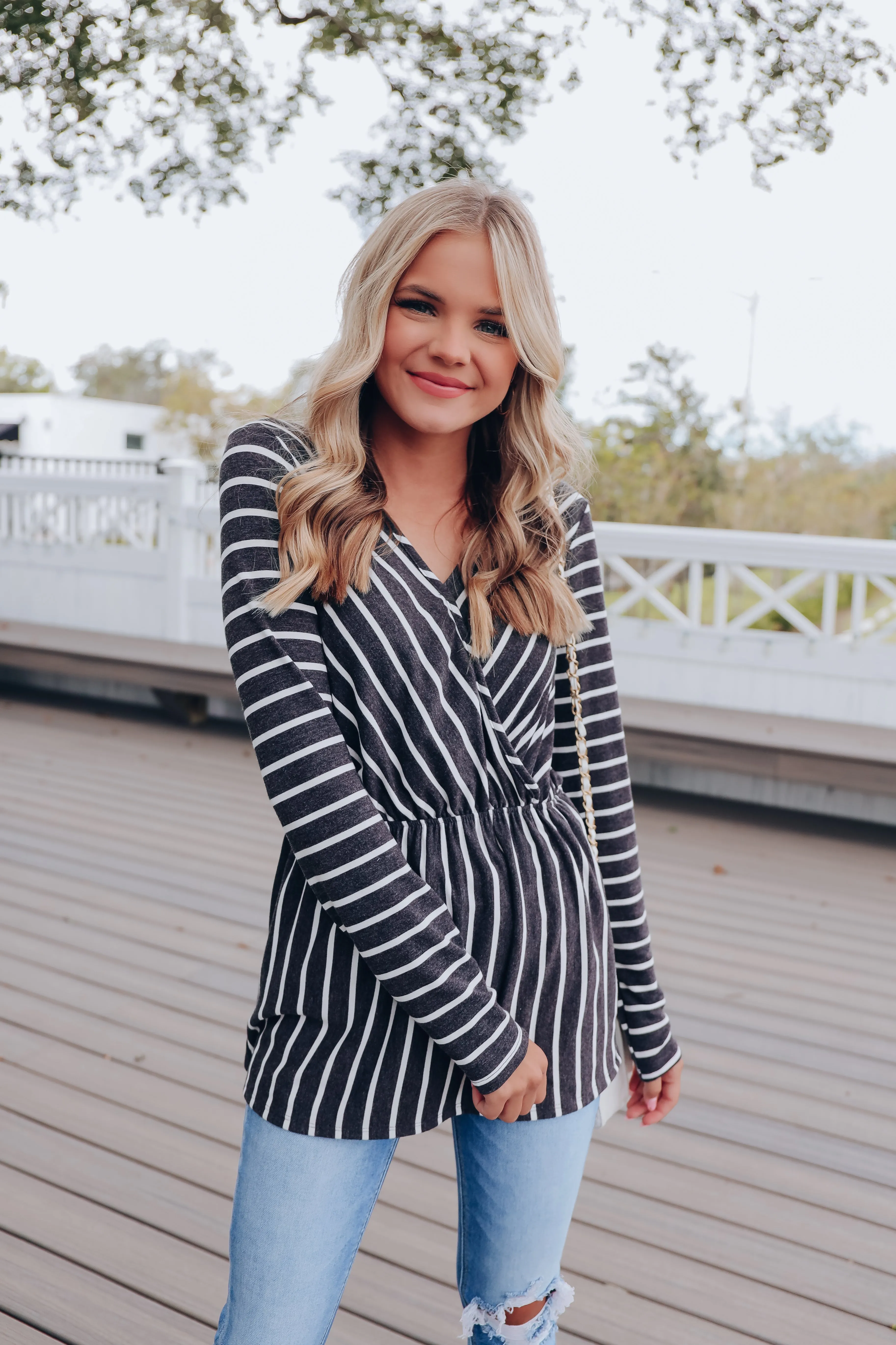 Down To Business Long Sleeve Top - Stripes