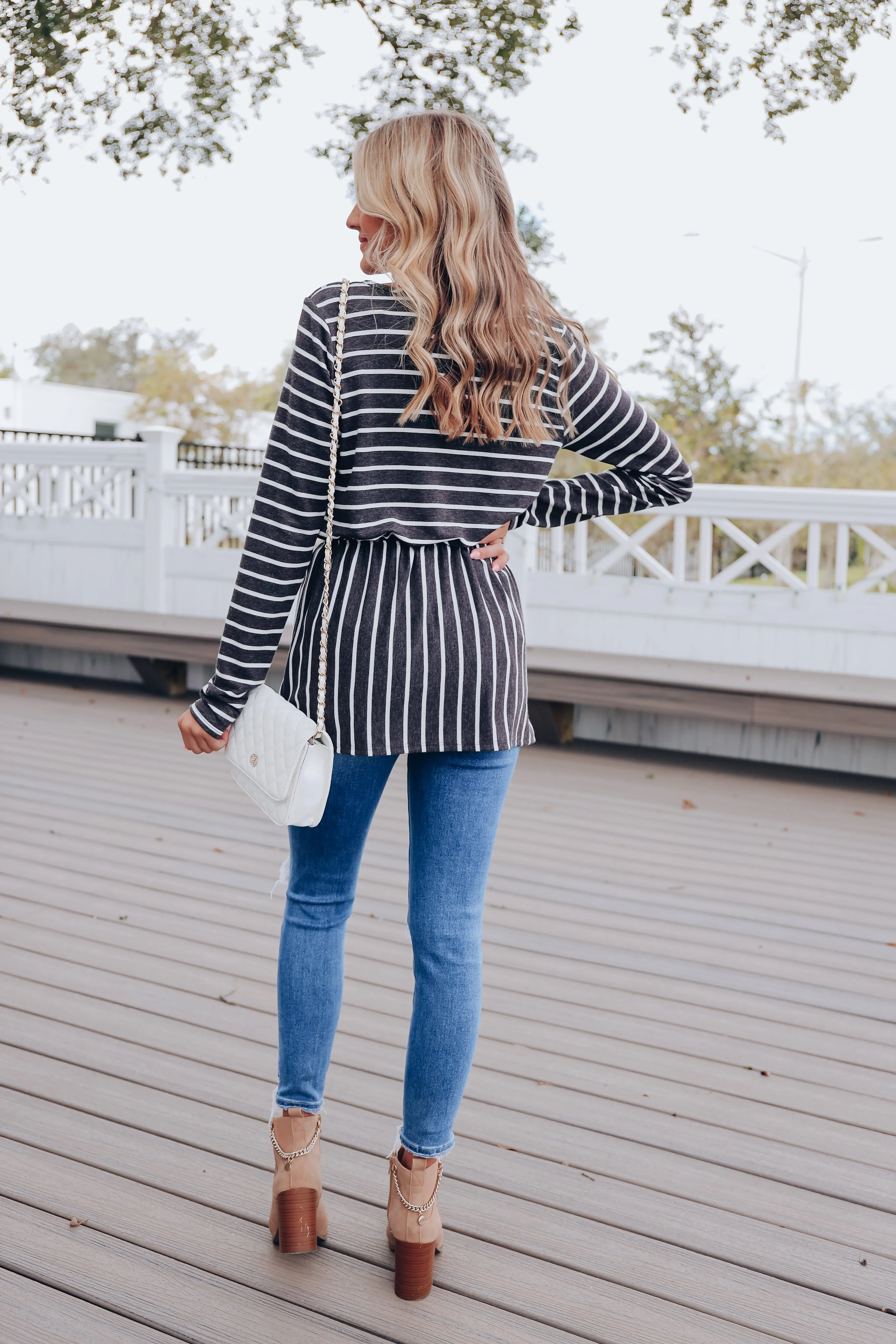 Down To Business Long Sleeve Top - Stripes