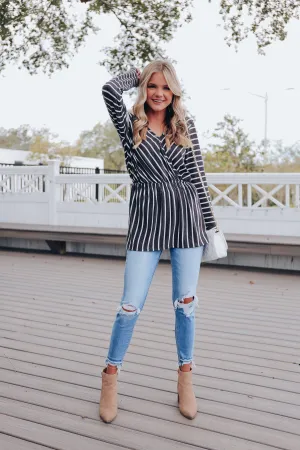 Down To Business Long Sleeve Top - Stripes