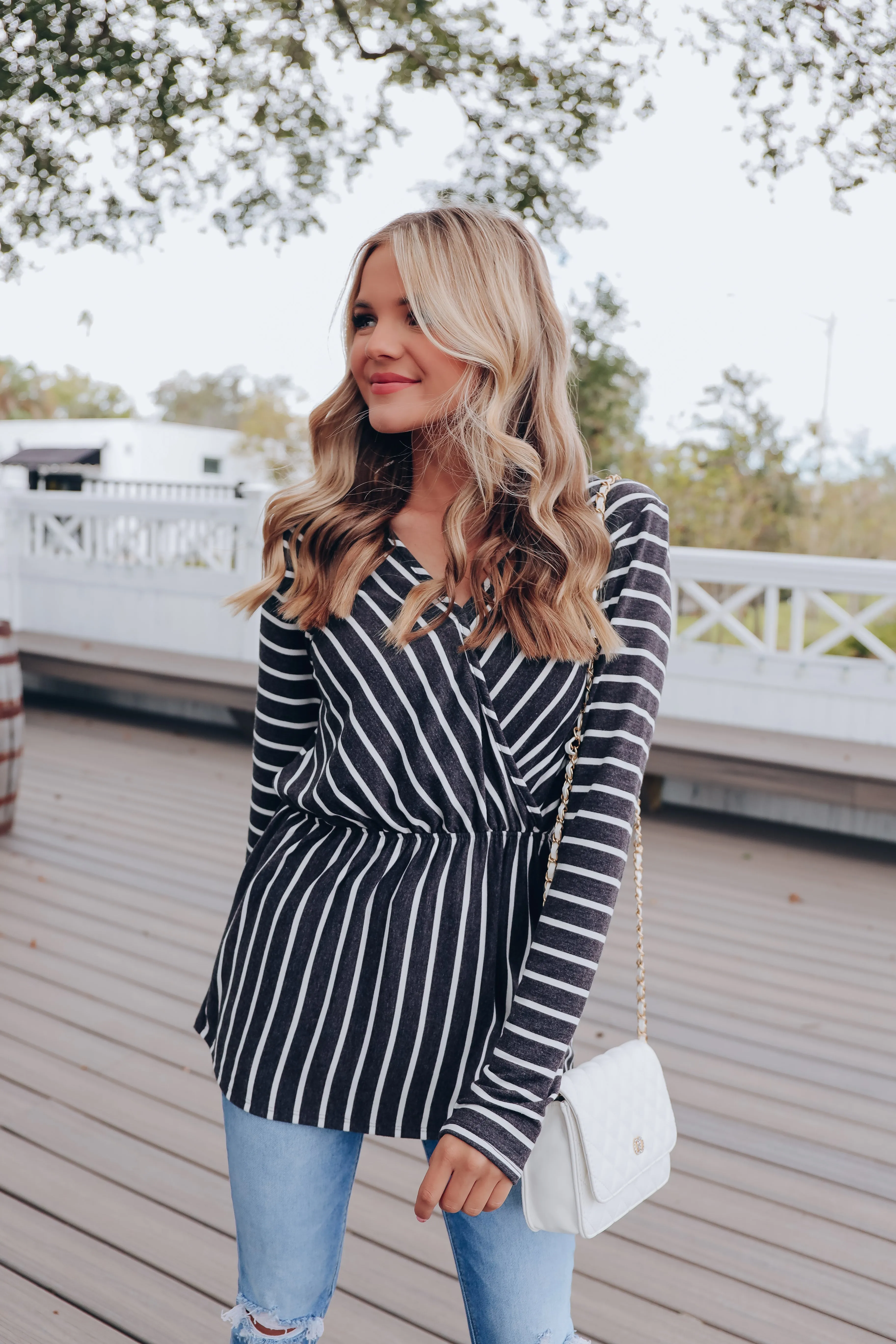 Down To Business Long Sleeve Top - Stripes