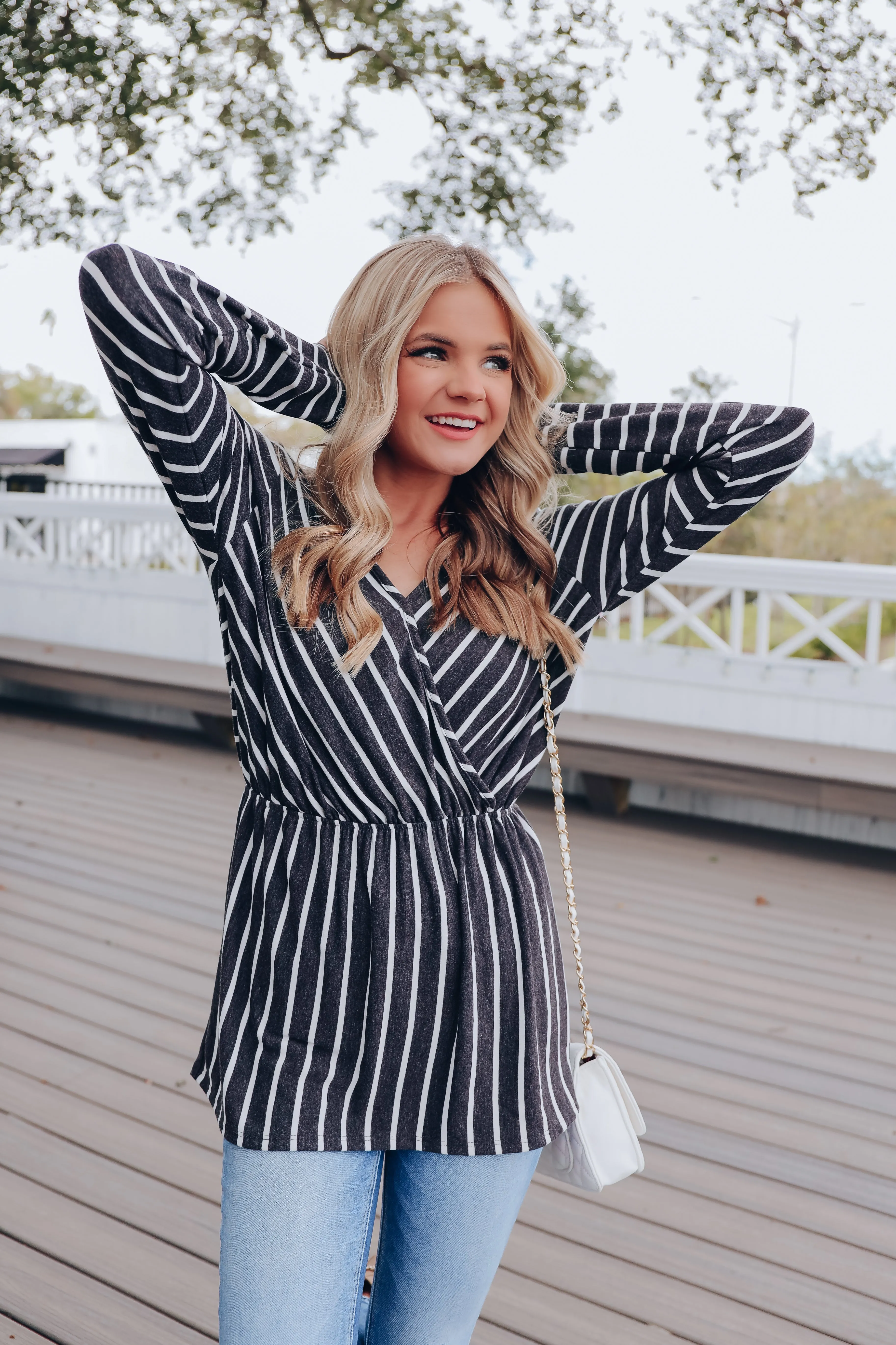 Down To Business Long Sleeve Top - Stripes