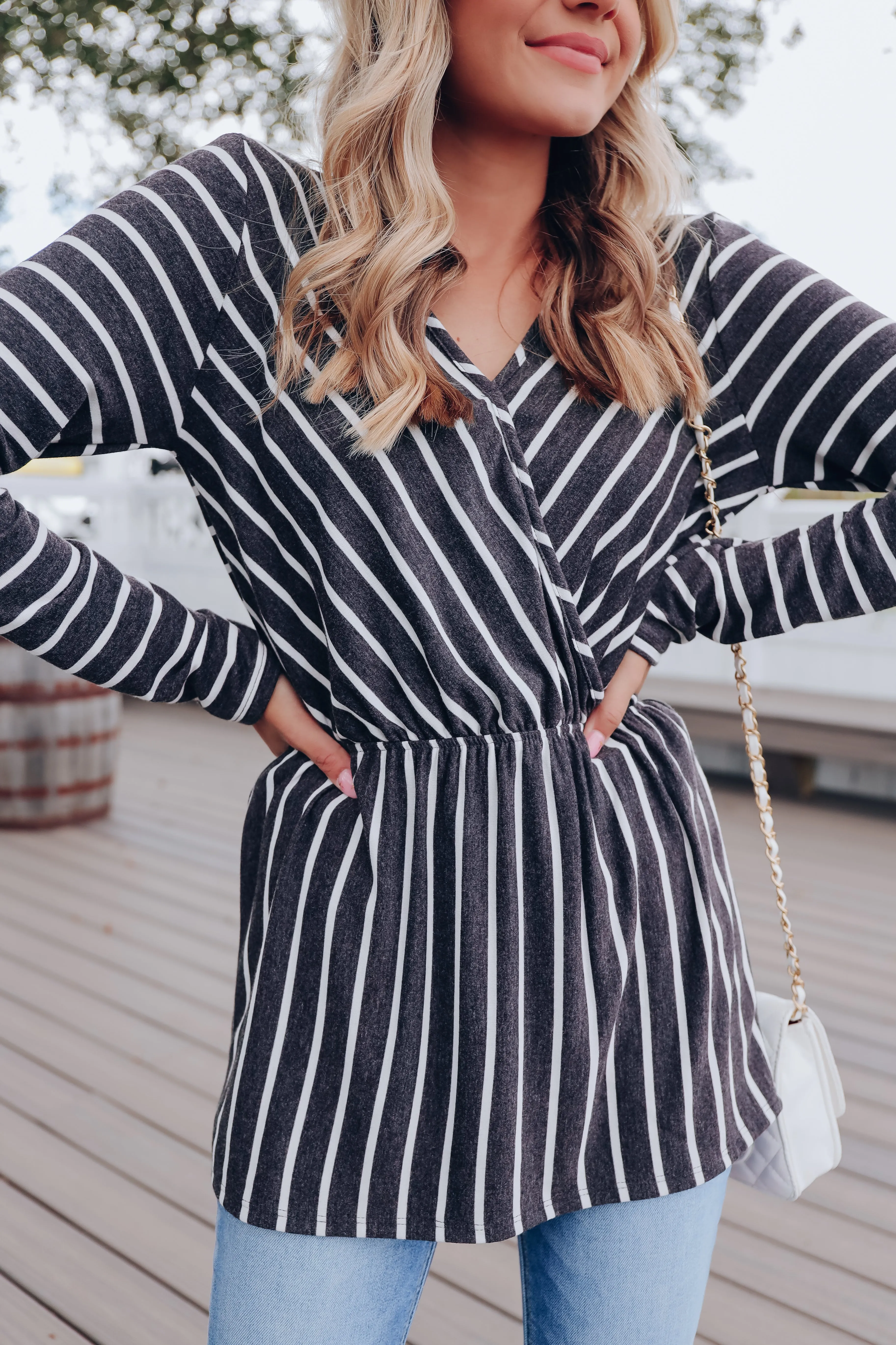 Down To Business Long Sleeve Top - Stripes
