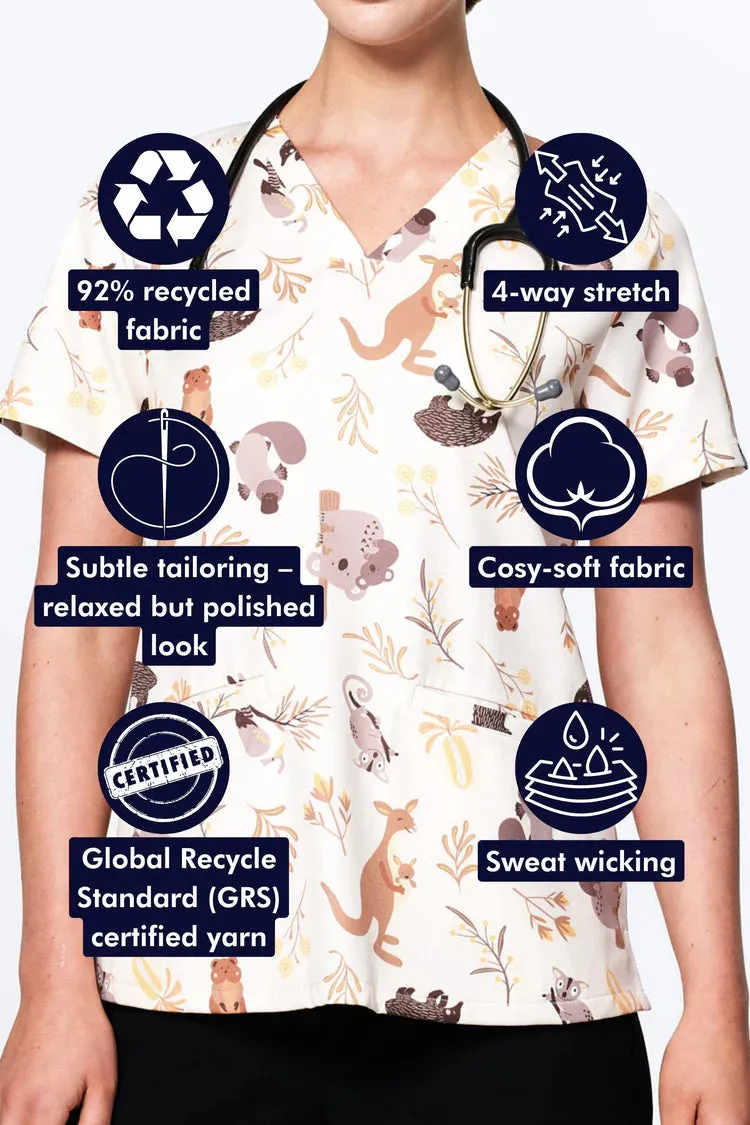 Dr Woof Women's Printed Scrub Top - Aussie Natives