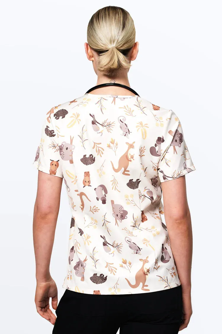 Dr Woof Women's Printed Scrub Top - Aussie Natives