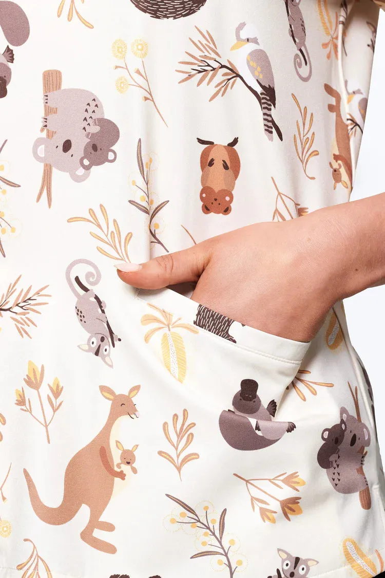 Dr Woof Women's Printed Scrub Top - Aussie Natives