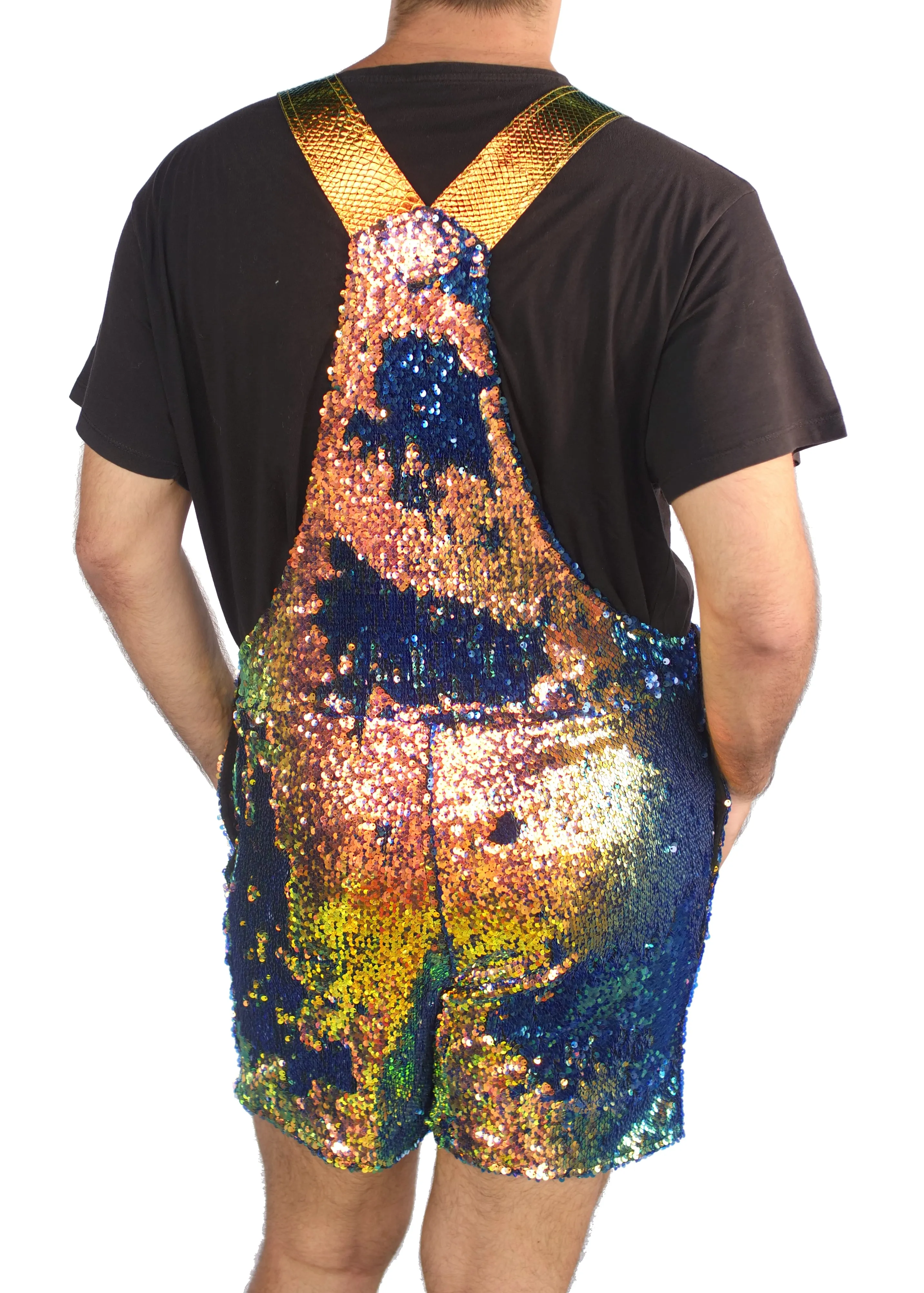 Dragon Embers Men's Short Sequin Overalls