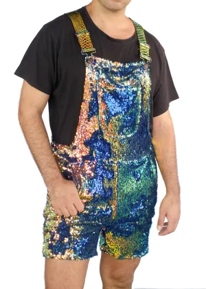 Dragon Embers Men's Short Sequin Overalls