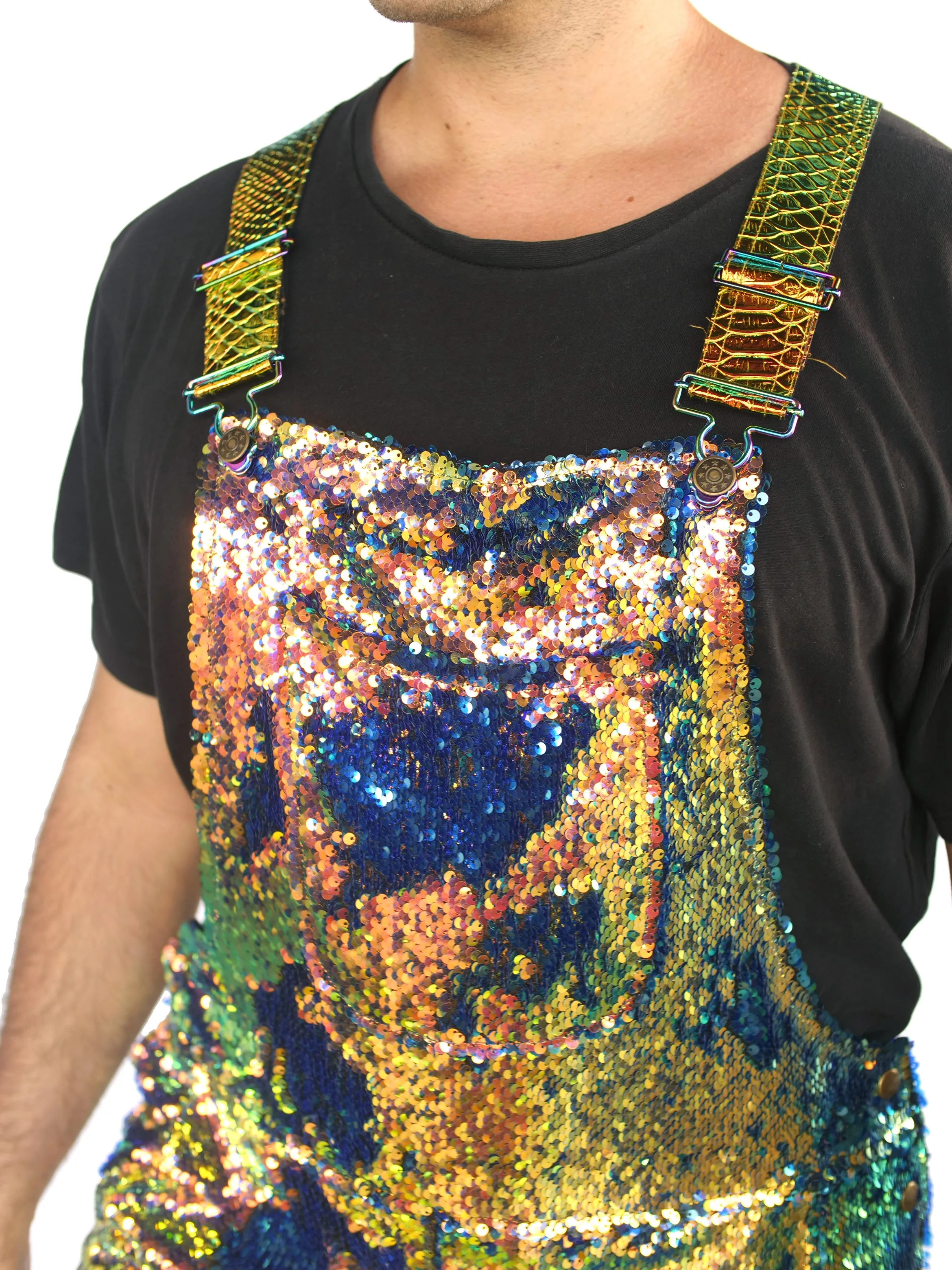 Dragon Embers Men's Short Sequin Overalls
