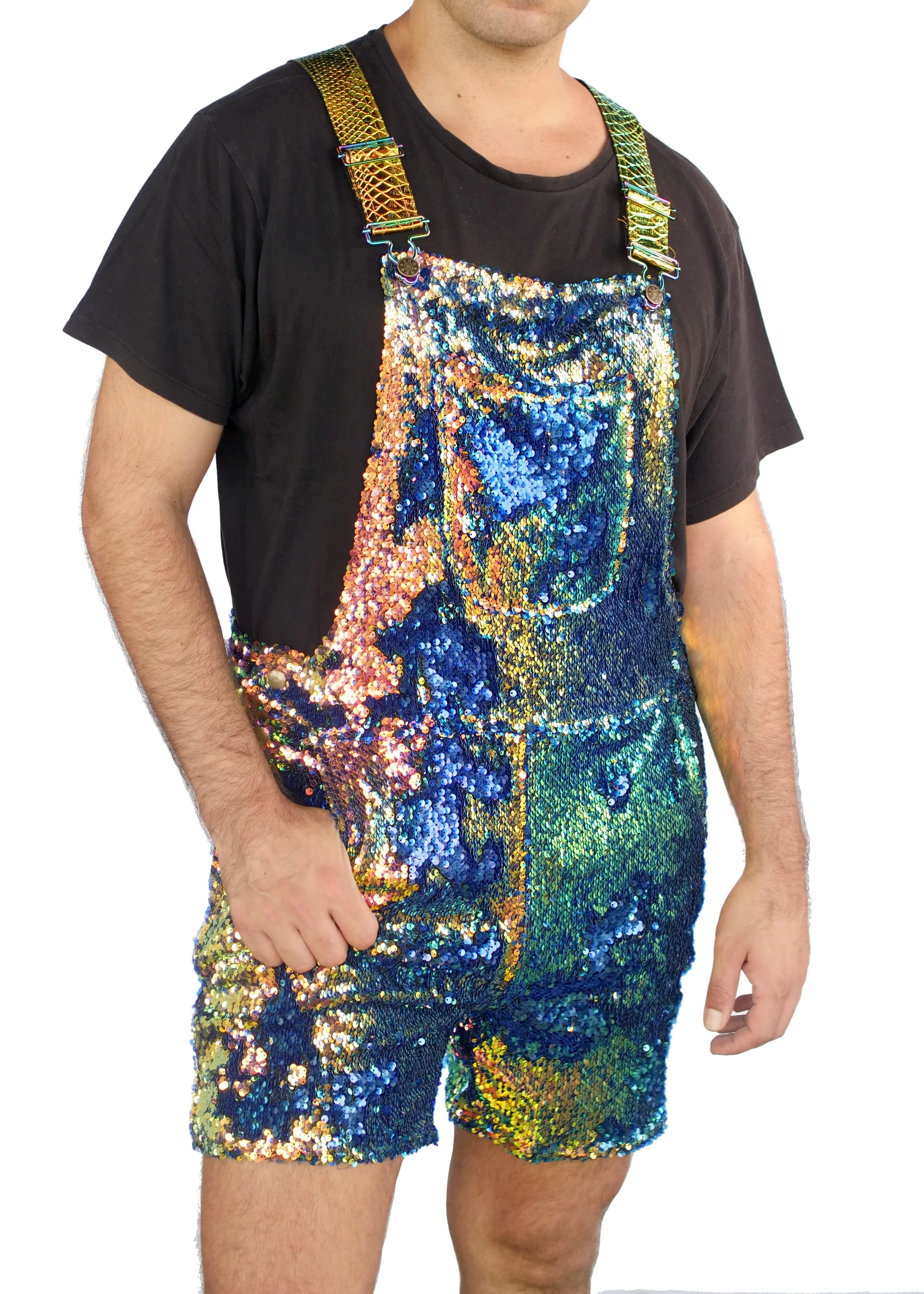 Dragon Embers Men's Short Sequin Overalls