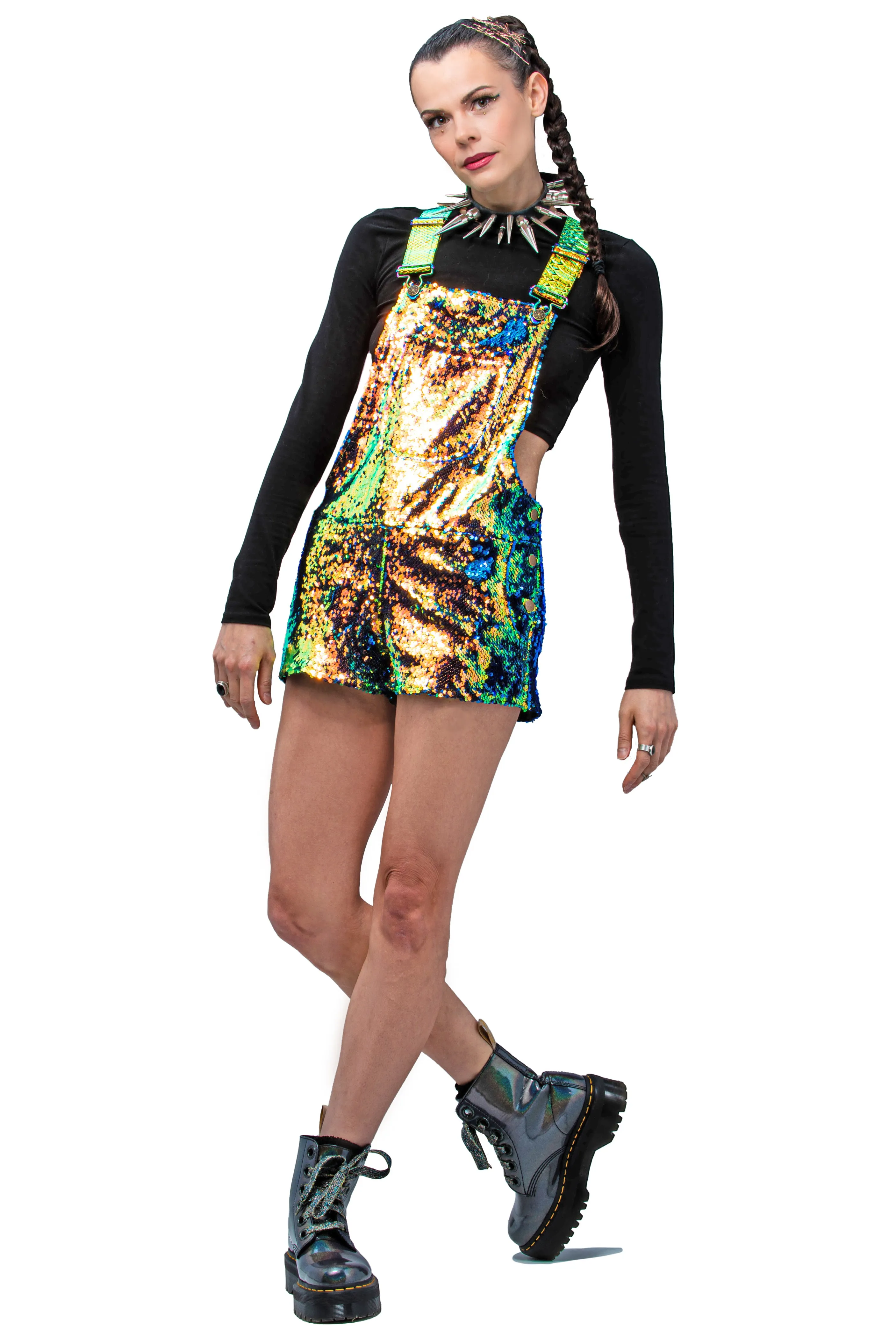 Dragon Embers Short Sequin Overalls