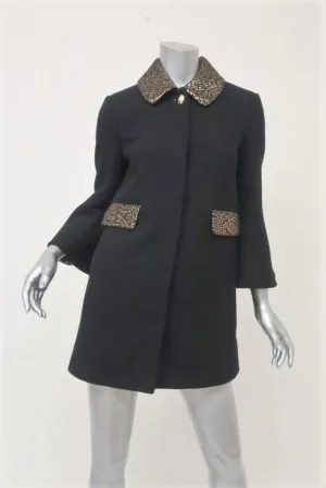 Draper James Coat Aubrey Black Wool Size 2 Peplum Sleeve Jacquard-Trim Jacket