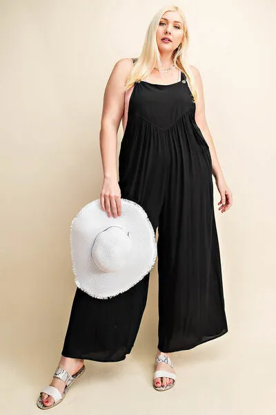 Dru Full Size Sleeveless Ruched Wide Leg Overalls