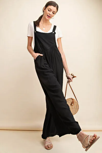 Dru Full Size Sleeveless Ruched Wide Leg Overalls