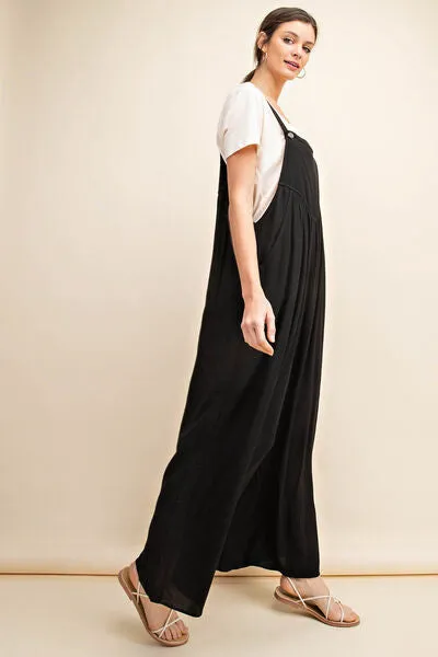 Dru Full Size Sleeveless Ruched Wide Leg Overalls