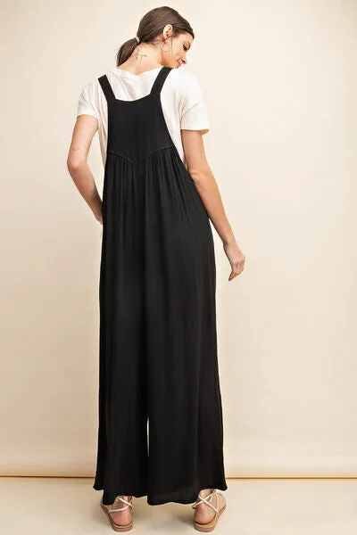 Dru Full Size Sleeveless Ruched Wide Leg Overalls