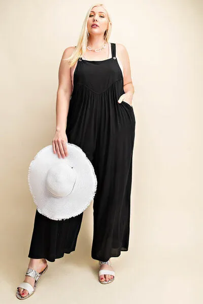 Dru Full Size Sleeveless Ruched Wide Leg Overalls