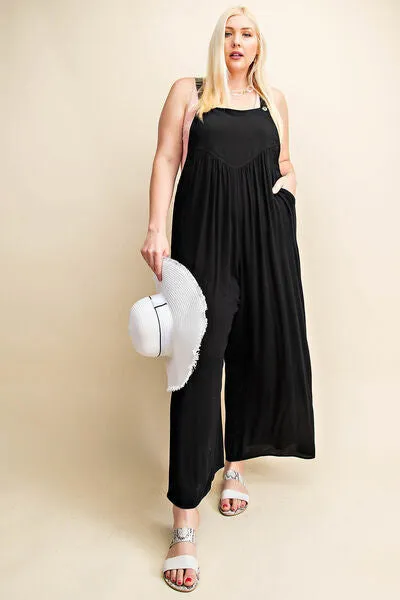 Dru Full Size Sleeveless Ruched Wide Leg Overalls