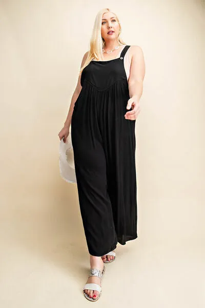 Dru Full Size Sleeveless Ruched Wide Leg Overalls
