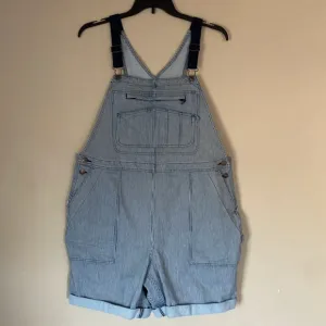 Duluth, XL, railroad pinstriped  gardening short overalls