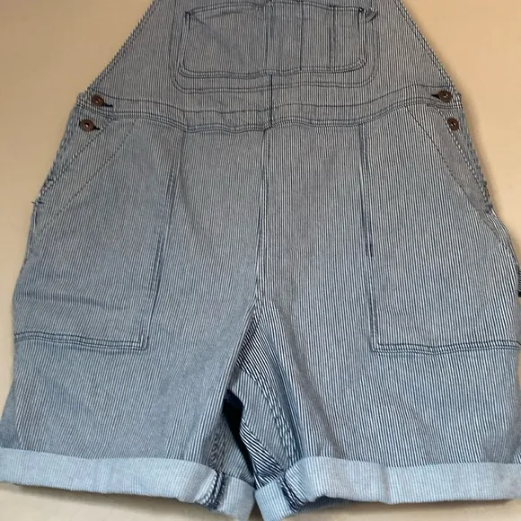 Duluth, XL, railroad pinstriped  gardening short overalls