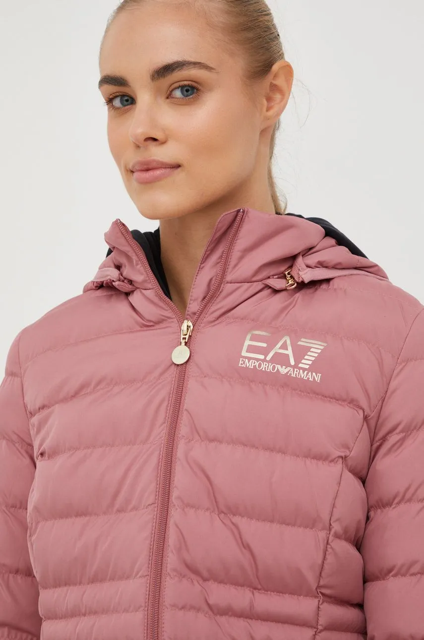 EA7 Ladies Core Lady packable Hooded Puffer Jacket-Rose
